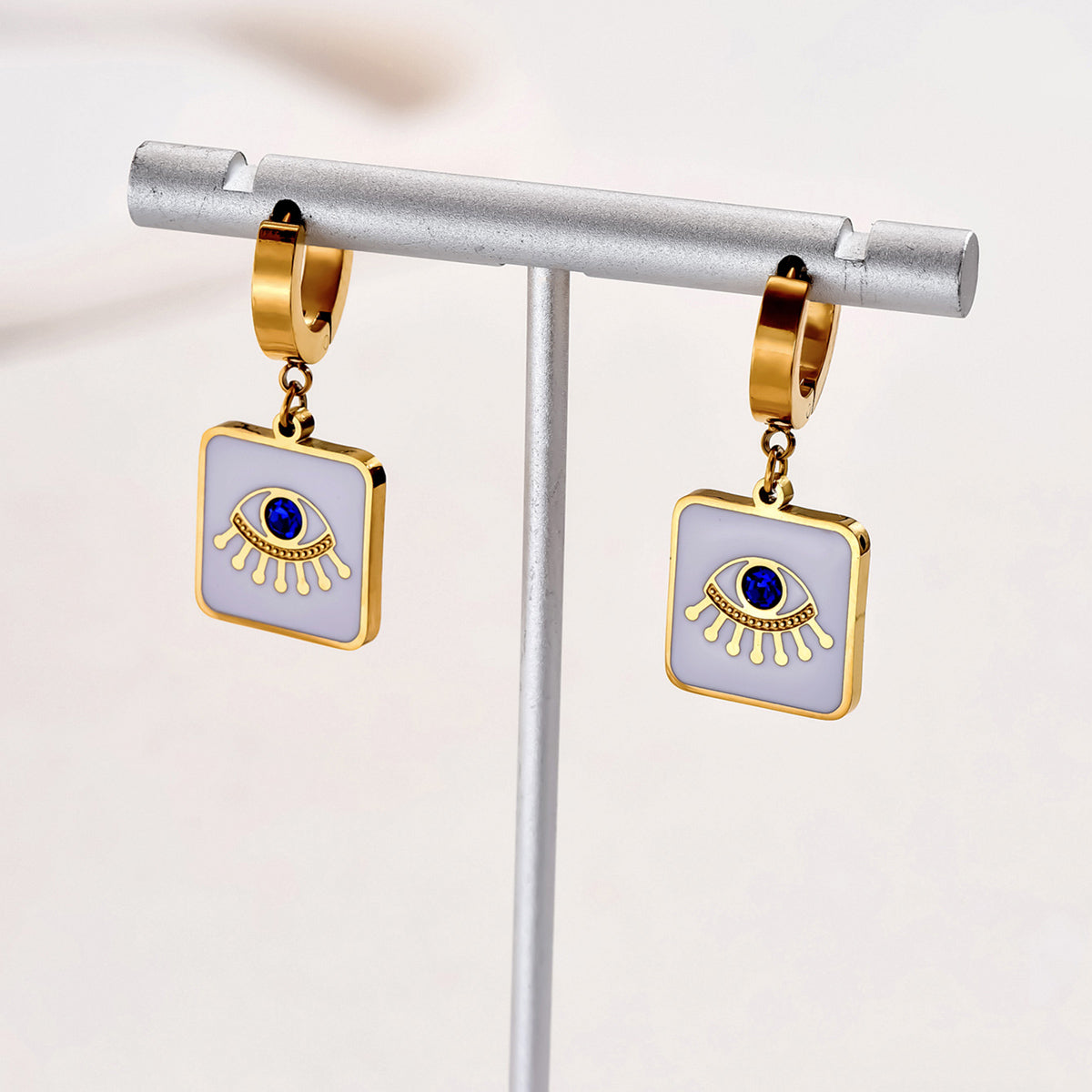 2 Pieces Retro Vacation French Style Devil's Eye Star Plating Inlay Stainless Steel Rhinestones 18k Gold Plated Earrings