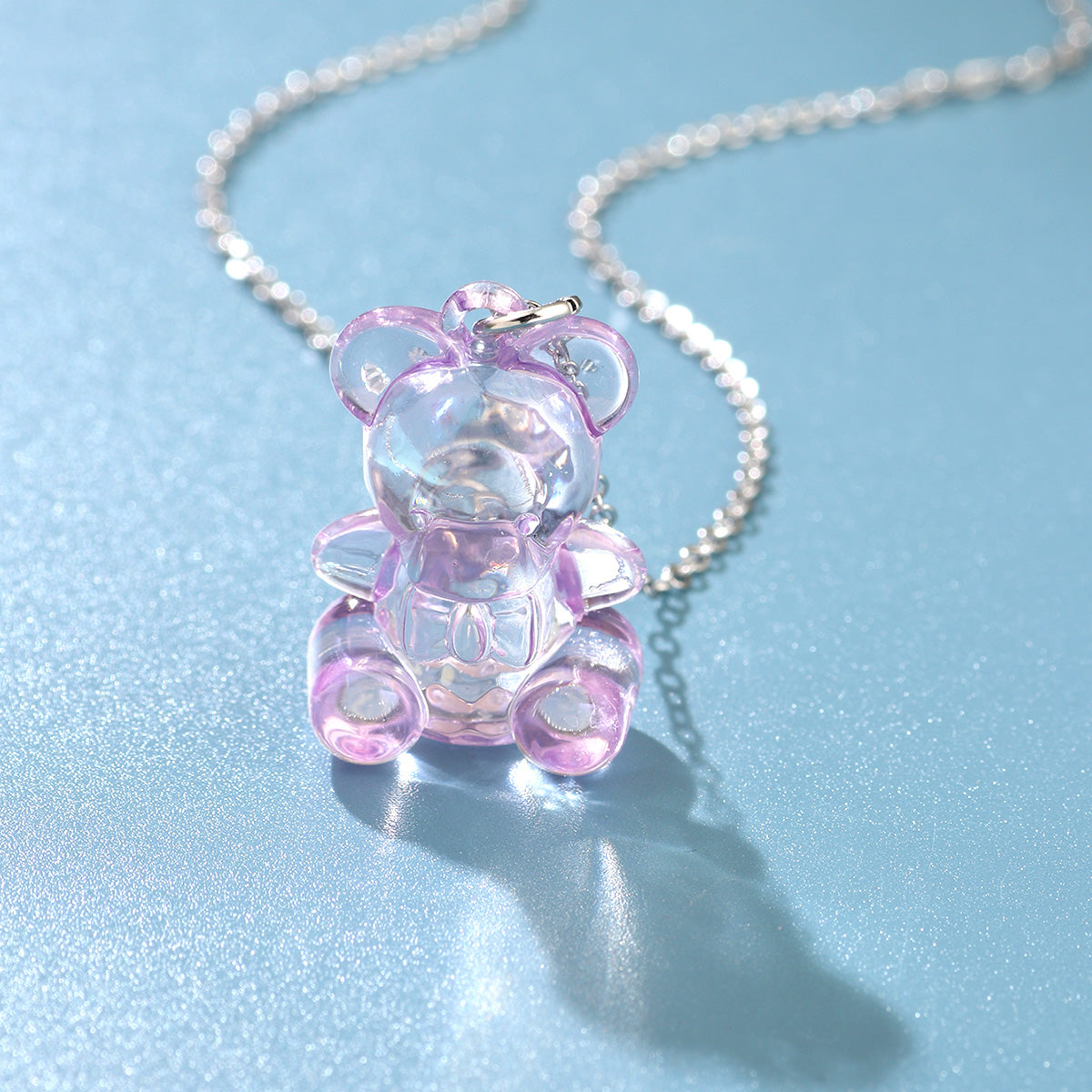 Cute Lady Shiny Little Bear Arylic Alloy Couple Pendant Necklace