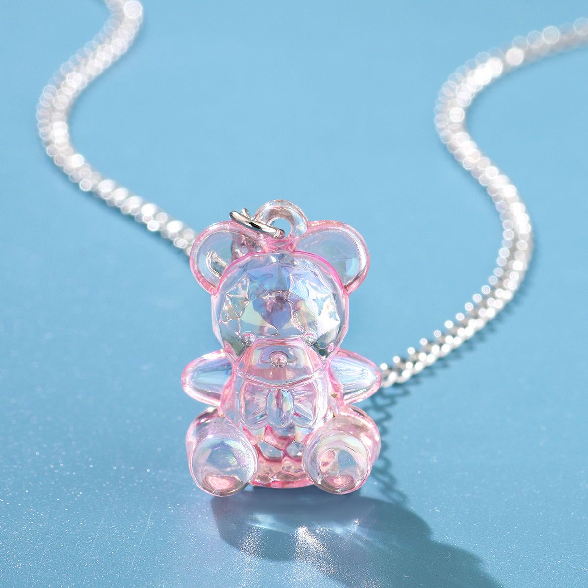 Cute Lady Shiny Little Bear Arylic Alloy Couple Pendant Necklace