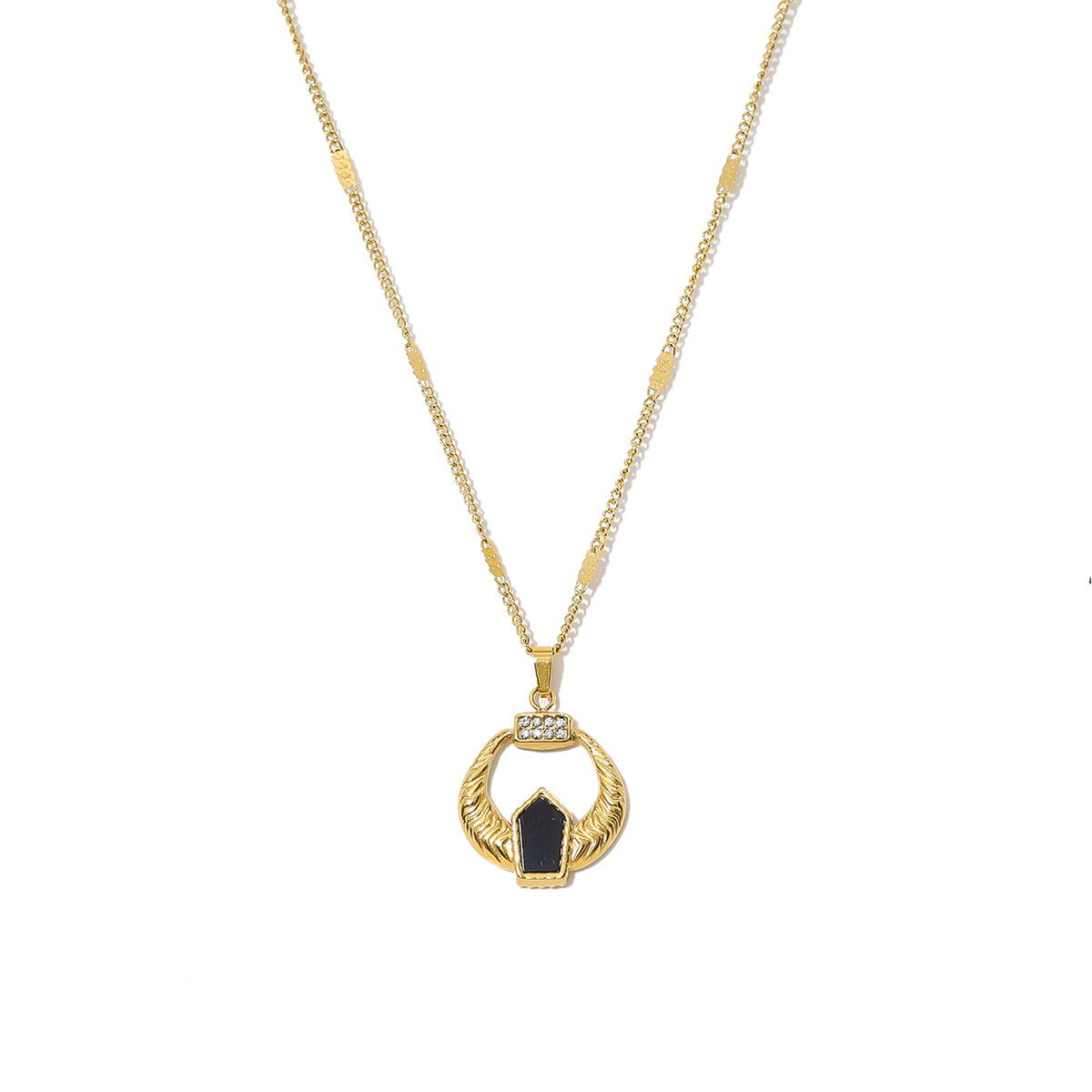 Ig Style Vacation French Style Geometric Stainless Steel Plating Inlay Natural Stone 18k Gold Plated Pendant Necklace