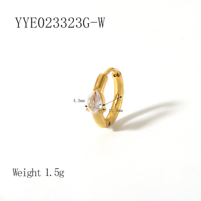 1 Pair Ig Style Simple Style Water Droplets Plating Inlay Stainless Steel Zircon 18k Gold Plated Earrings