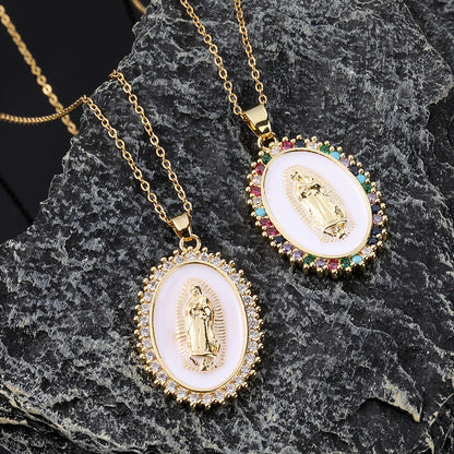 Hip-hop Retro Simple Style Portrait Copper Gold Plated Zircon Pendant Necklace In Bulk