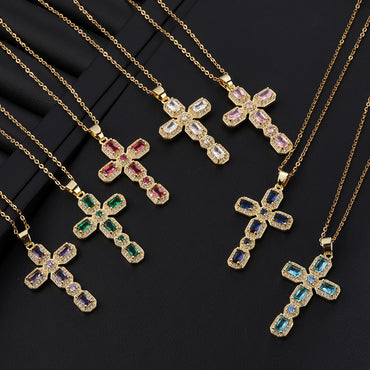 Hip-hop Retro Simple Style Cross Copper Plating Inlay Zircon Gold Plated Pendant Necklace