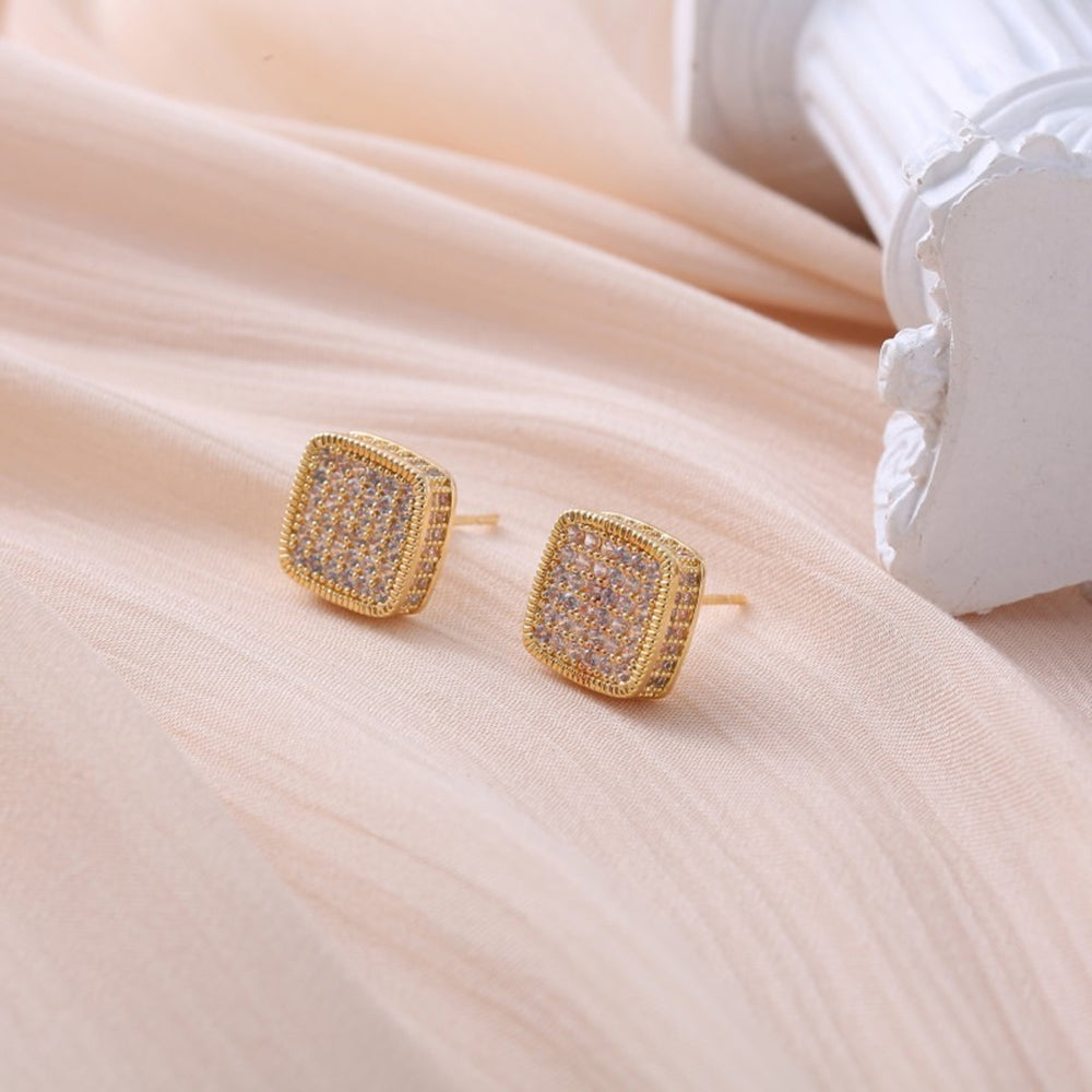 1 Pair Hip-hop Simple Style Shiny Round Square Plating Inlay Copper Zircon Gold Plated Ear Studs