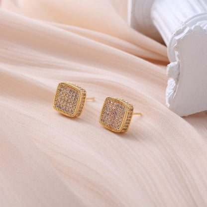 1 Pair Hip-hop Simple Style Shiny Round Square Plating Inlay Copper Zircon Gold Plated Ear Studs