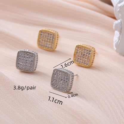 1 Pair Hip-hop Simple Style Shiny Round Square Plating Inlay Copper Zircon Gold Plated Ear Studs