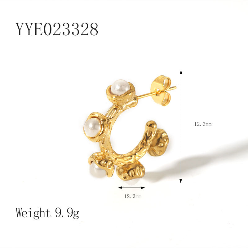 1 Pair Ig Style Nordic Style C Shape Plating Inlay Stainless Steel Pearl 18k Gold Plated Ear Studs