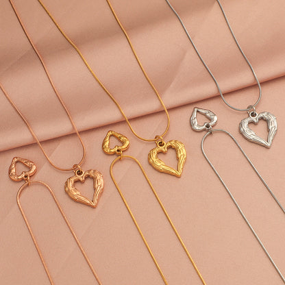 Simple Style Heart Shape Stainless Steel Plating Hollow Out 18k Gold Plated Rose Gold Plated Pendant Necklace Necklace