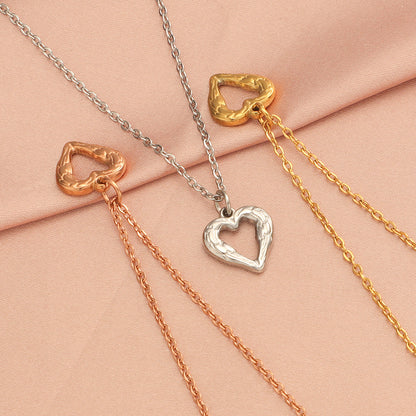 Simple Style Heart Shape Stainless Steel Plating Hollow Out 18k Gold Plated Rose Gold Plated Pendant Necklace Necklace