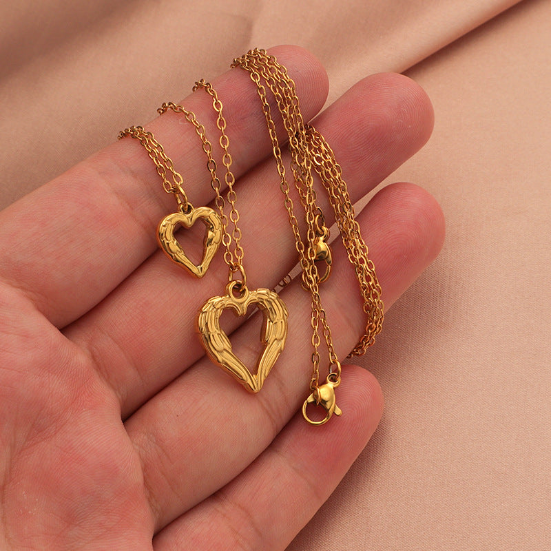 Simple Style Heart Shape Stainless Steel Plating Hollow Out 18k Gold Plated Rose Gold Plated Pendant Necklace Necklace