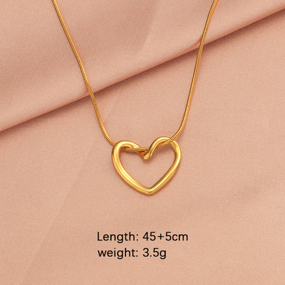 Simple Style Heart Shape Stainless Steel Plating Hollow Out 18k Gold Plated Rose Gold Plated Pendant Necklace Necklace