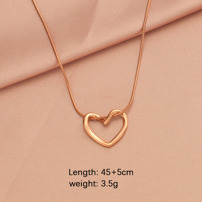 Simple Style Heart Shape Stainless Steel Plating Hollow Out 18k Gold Plated Rose Gold Plated Pendant Necklace Necklace