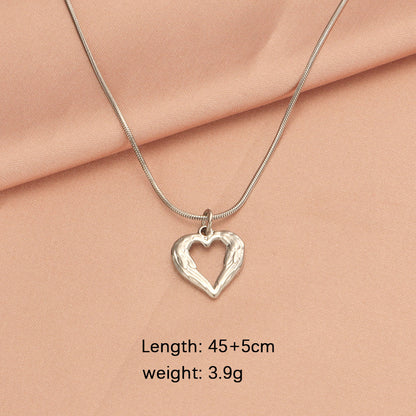 Simple Style Heart Shape Stainless Steel Plating Hollow Out 18k Gold Plated Rose Gold Plated Pendant Necklace Necklace