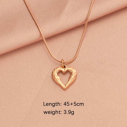 Simple Style Heart Shape Stainless Steel Plating Hollow Out 18k Gold Plated Rose Gold Plated Pendant Necklace Necklace