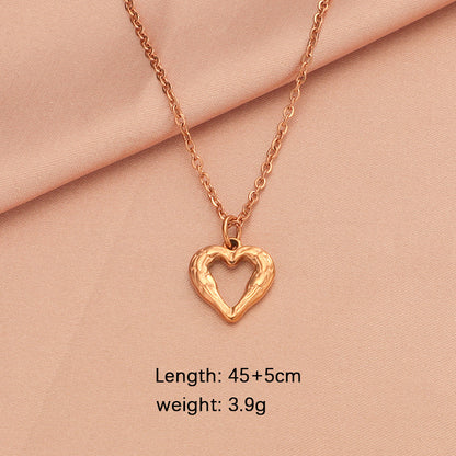 Simple Style Heart Shape Stainless Steel Plating Hollow Out 18k Gold Plated Rose Gold Plated Pendant Necklace Necklace