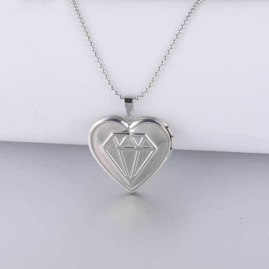 Simple Style Heart Shape Flower Rectangle Titanium Steel Polishing Plating Pendant Necklace