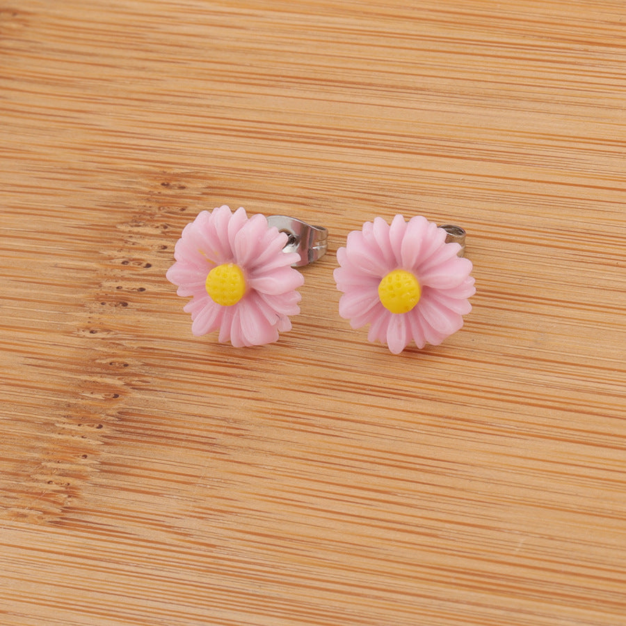 Wholesale Jewelry Sweet Simple Style Flower Stainless Steel Resin Plating Ear Studs