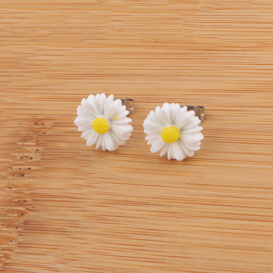 Wholesale Jewelry Sweet Simple Style Flower Stainless Steel Resin Plating Ear Studs