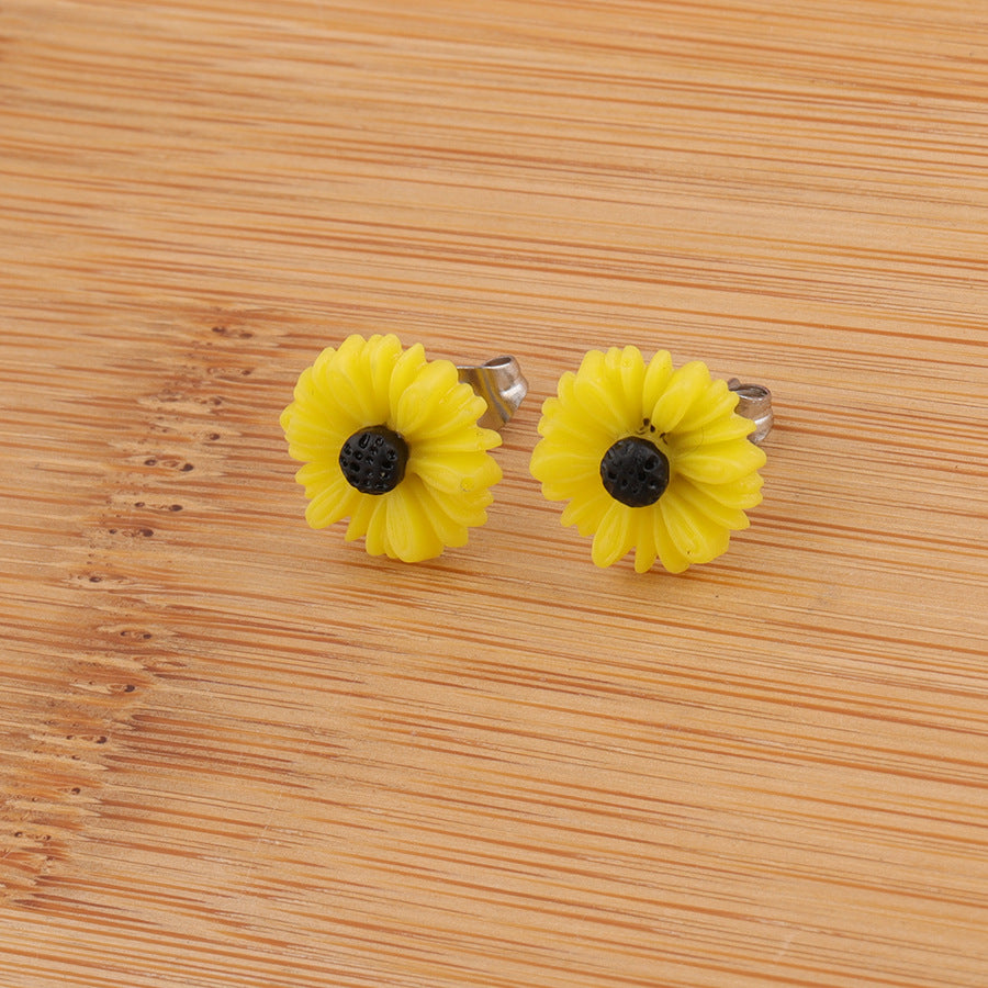 Wholesale Jewelry Sweet Simple Style Flower Stainless Steel Resin Plating Ear Studs