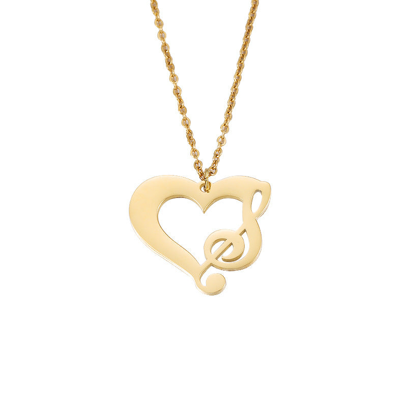 Simple Style Heart Shape Notes Titanium Steel Plating Hollow Out 18k Gold Plated Rose Gold Plated Pendant Necklace