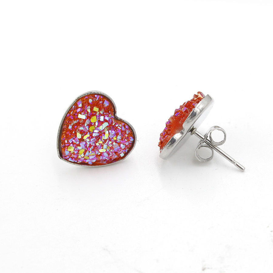 1 Pair Simple Style Heart Shape Stainless Steel Resin Ear Studs