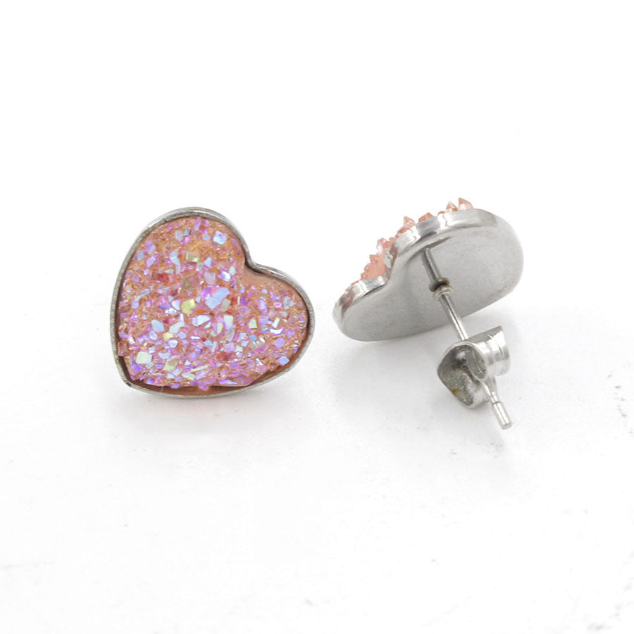 1 Pair Simple Style Heart Shape Stainless Steel Resin Ear Studs