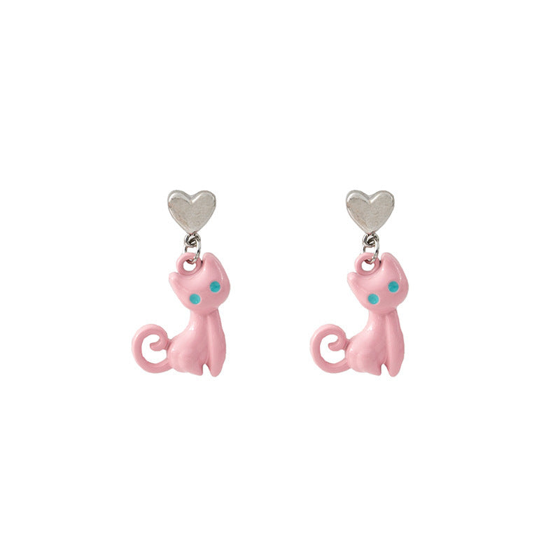 1 Pair Cute Cat Enamel Plating Alloy Drop Earrings