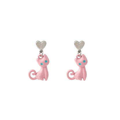 1 Pair Cute Cat Enamel Plating Alloy Drop Earrings