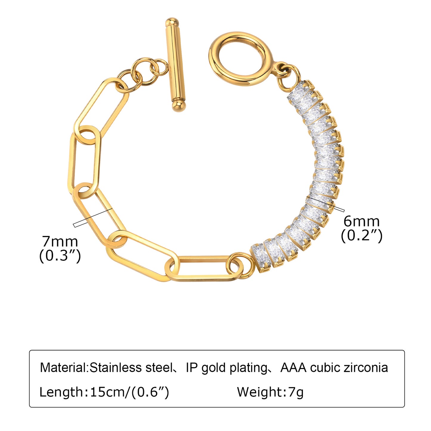 Casual Simple Style Solid Color Stainless Steel Toggle Inlay Zircon Bracelets