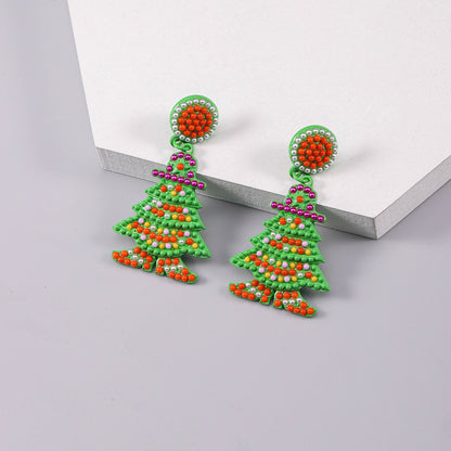 1 Pair Nordic Style Cute Christmas Tree Inlay Alloy Beads Silver Plated Drop Earrings