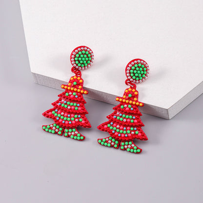 1 Pair Nordic Style Cute Christmas Tree Inlay Alloy Beads Silver Plated Drop Earrings