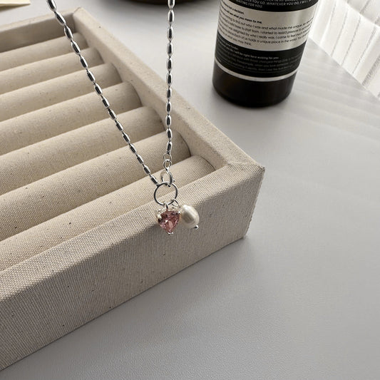 Casual Geometric Color Block Sterling Silver Plating Inlay Freshwater Pearl Zircon Silver Plated Pendant Necklace
