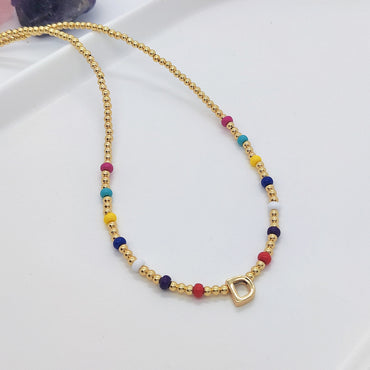 Ig Style Simple Style Letter Glass Copper Beaded Knitting Plating 18k Gold Plated Necklace