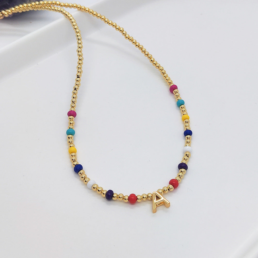 Ig Style Simple Style Letter Glass Copper Beaded Knitting Plating 18k Gold Plated Necklace