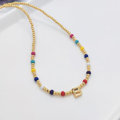 Ig Style Simple Style Letter Glass Copper Beaded Knitting Plating 18k Gold Plated Necklace