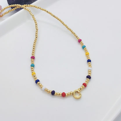 Ig Style Simple Style Letter Glass Copper Beaded Knitting Plating 18k Gold Plated Necklace