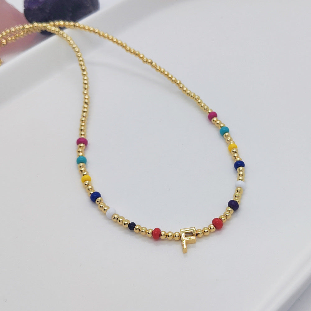 Ig Style Simple Style Letter Glass Copper Beaded Knitting Plating 18k Gold Plated Necklace