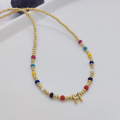 Ig Style Simple Style Letter Glass Copper Beaded Knitting Plating 18k Gold Plated Necklace