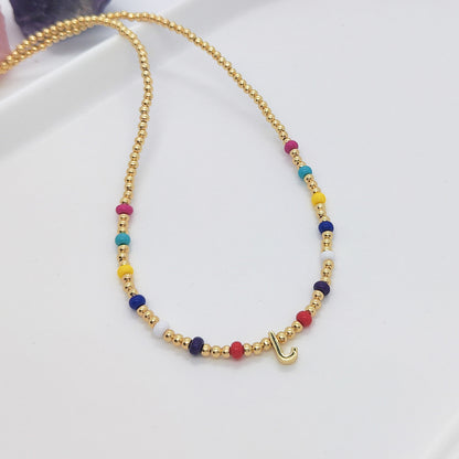 Ig Style Simple Style Letter Glass Copper Beaded Knitting Plating 18k Gold Plated Necklace