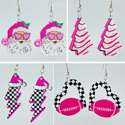 1 Pair Casual Christmas Tree Santa Claus Lightning Arylic Iron Drop Earrings