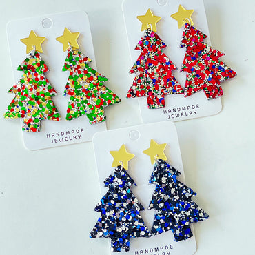 1 Pair Ig Style Christmas Tree Star Sequins Arylic Drop Earrings