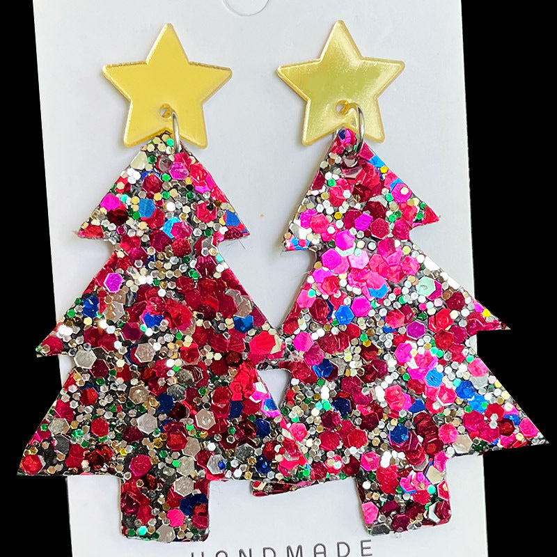 1 Pair Ig Style Christmas Tree Star Sequins Arylic Drop Earrings