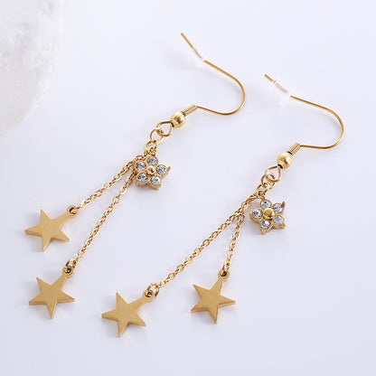 1 Pair Elegant Luxurious Classic Style Star Tassel Butterfly Inlay Stainless Steel Zircon 18k Gold Plated Rose Gold Plated Drop Earrings