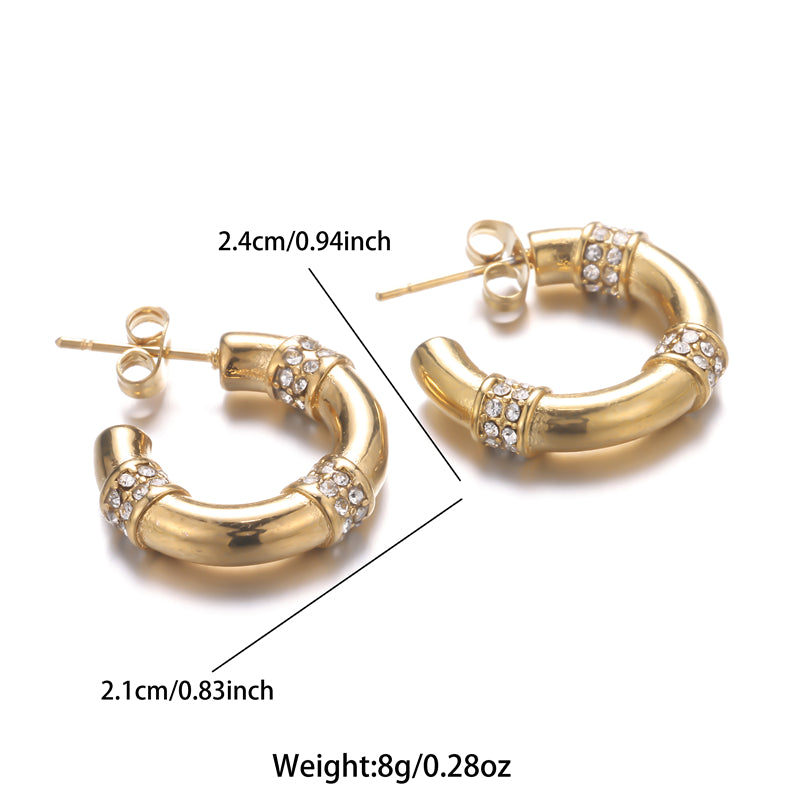 1 Pair Ig Style Simple Style C Shape Plating Inlay Stainless Steel Rhinestones 18k Gold Plated Ear Studs