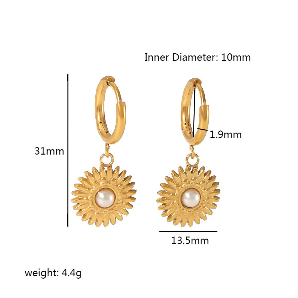 1 Pair Simple Style Sunflower Round Polishing Plating Inlay Stainless Steel Artificial Gemstones 18k Gold Plated Drop Earrings