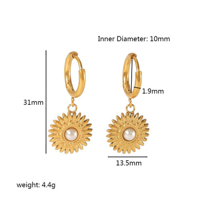 1 Pair Simple Style Sunflower Round Polishing Plating Inlay Stainless Steel Artificial Gemstones 18k Gold Plated Drop Earrings