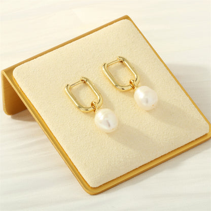 1 Pair Simple Style Irregular Plating Inlay Copper Freshwater Pearl 18k Gold Plated Drop Earrings