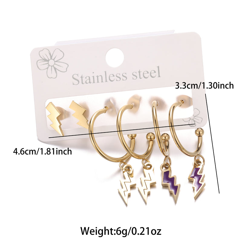 1 Set Ig Style Simple Style Devil's Eye Lightning Polishing Plating Stainless Steel 18k Gold Plated Earrings