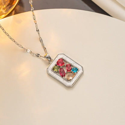 Simple Style Square Titanium Steel Inlay Zircon Pendant Necklace