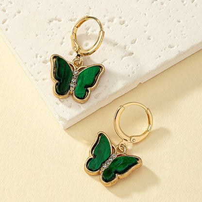 1 Pair Elegant Commute Butterfly Inlay Arylic Alloy Ferroalloy Glass 14k Gold Plated Drop Earrings